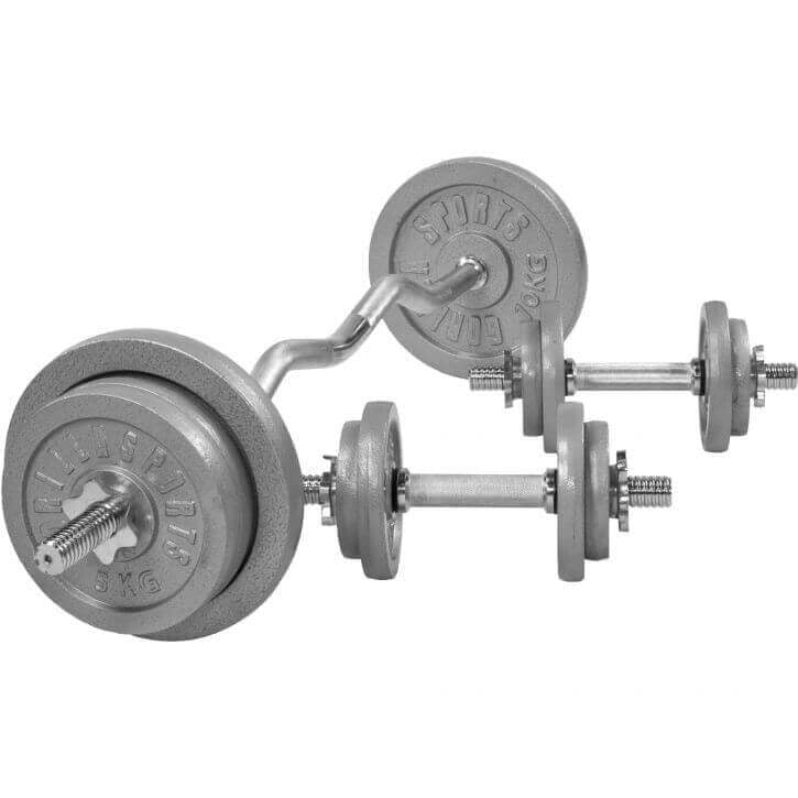 SZ-Curlset Gusseisen 70 kg Silber - Gorilla Sports Schweiz