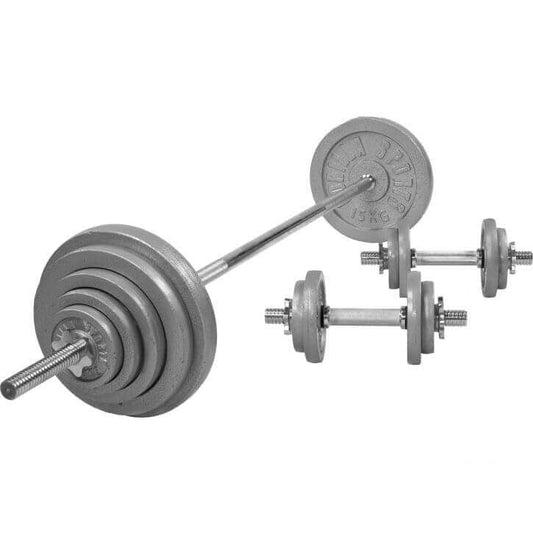 Langhantelset Gusseisen 100 kg Silber - Gorilla Sports Schweiz