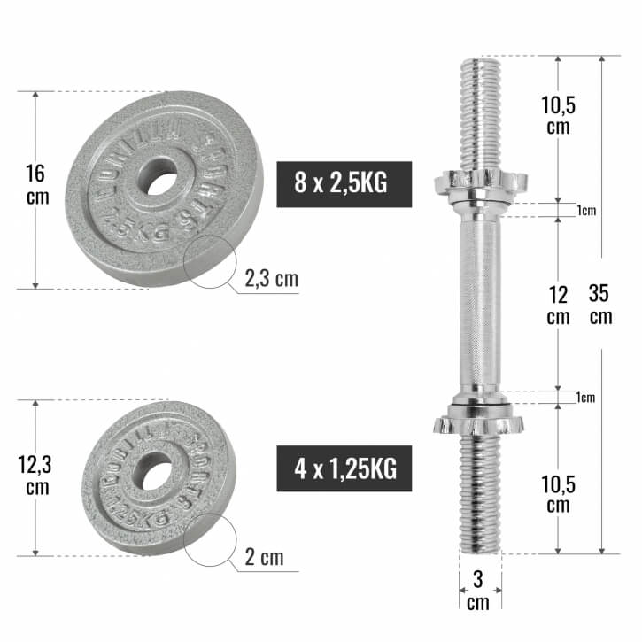 Kurzhantelset Gusseisen 30 kg Silber - Gorilla Sports Schweiz