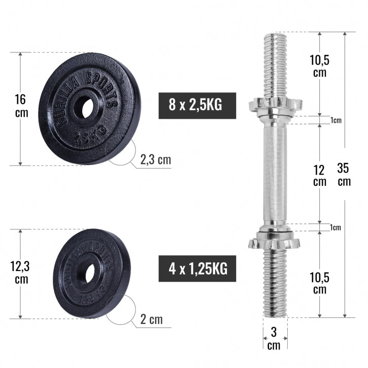 Kurzhantelset Gusseisen 30 kg schwarz - Gorilla Sports Schweiz