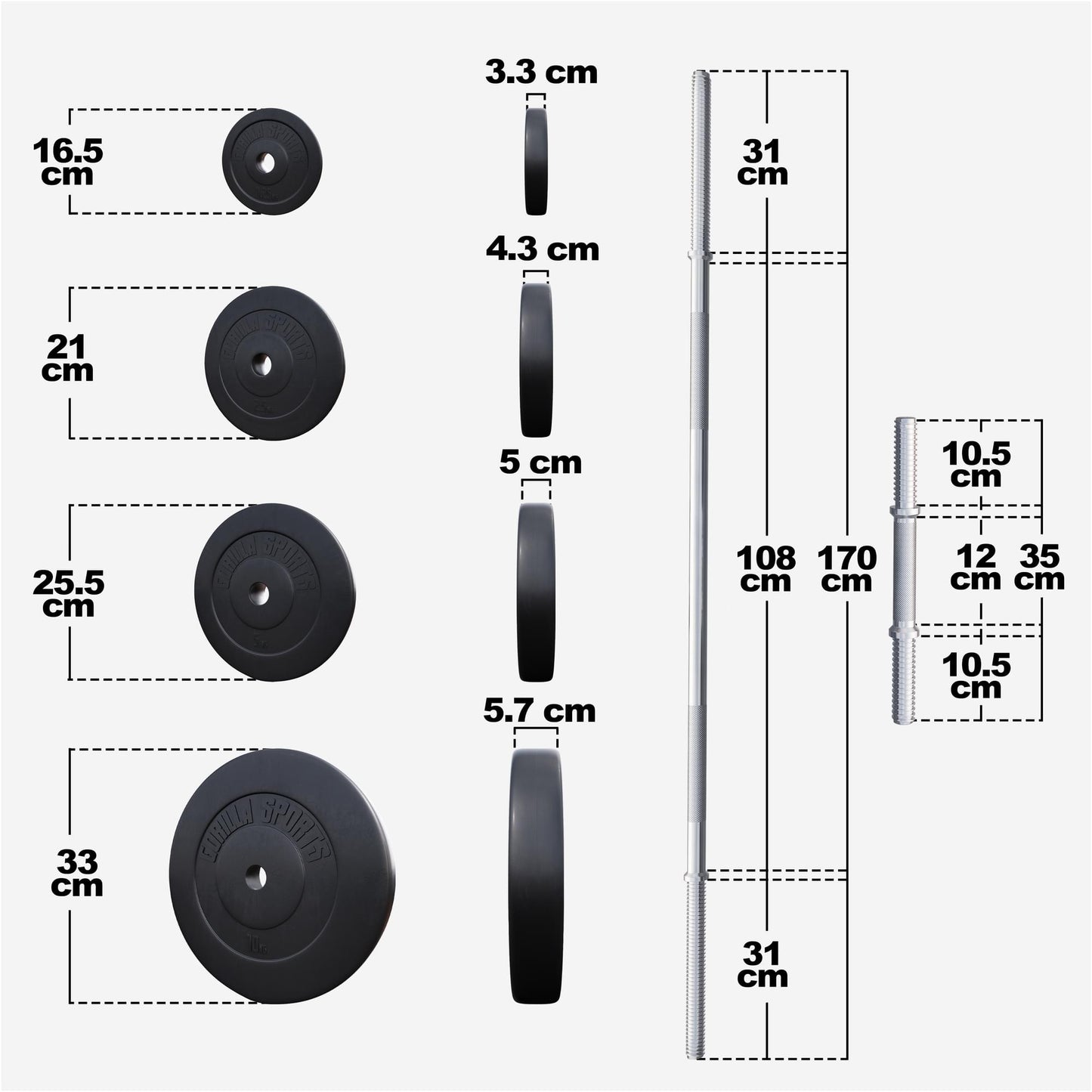 Langhantelset Kunststoff 70 kg - Gorilla Sports Schweiz