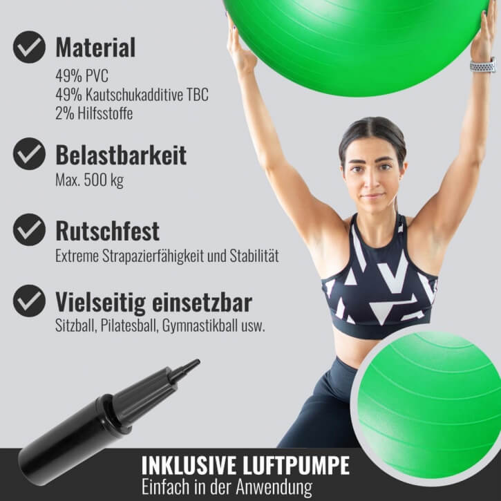 Gymnastikball Fitness Sitzball ⌀65 cm - Gorilla Sports Schweiz