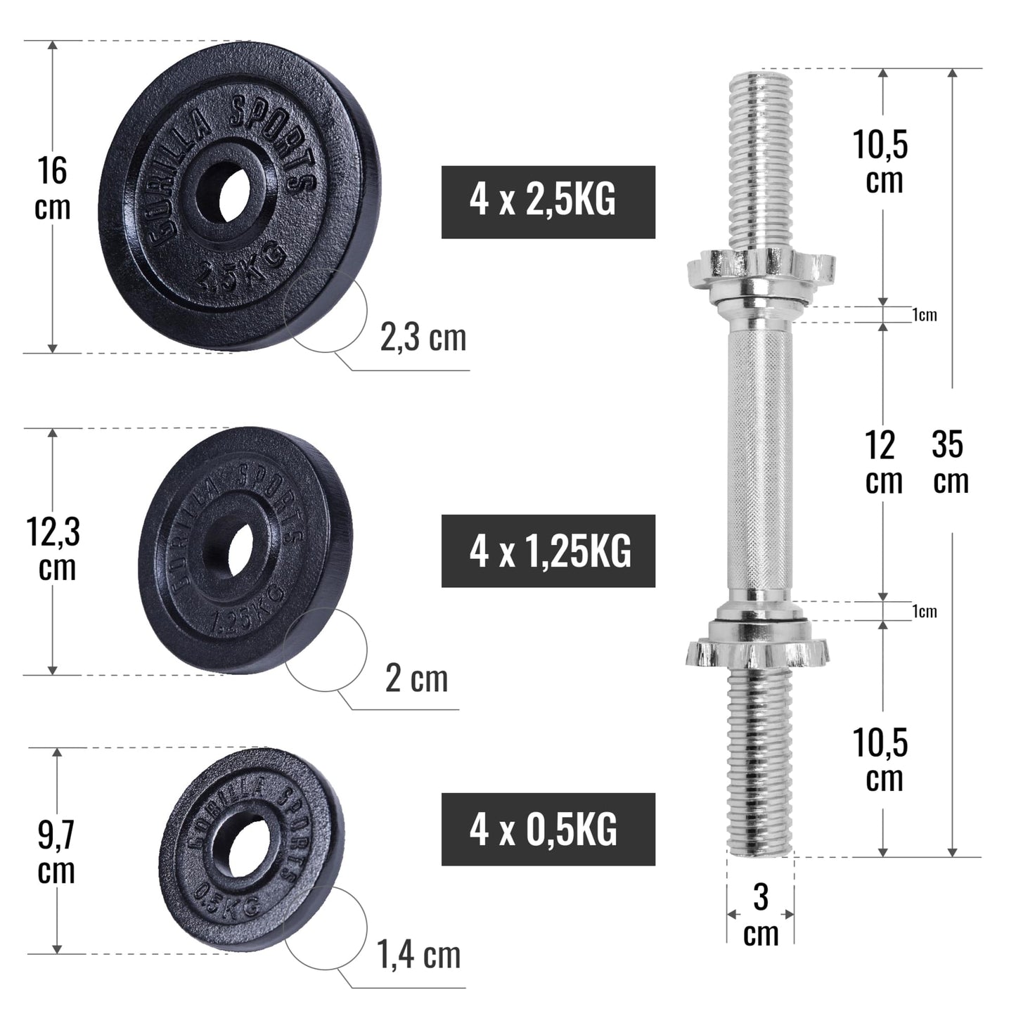 Hantelset Gusseisen Verstellbar 2 in 1