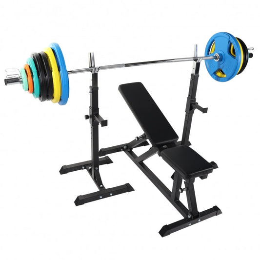 Hantelbank mit Hantelständer inkl. 150 kg Olympia Gummi Gripper Set - Gorilla Sports Schweiz